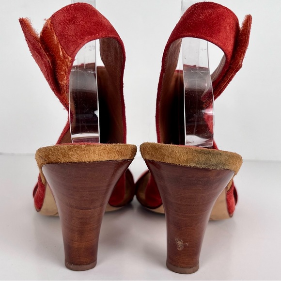 Biviel Heel Sandal Size 40 US 9.5-10 Leather Slingback Papaya Orange Suede - Picture 8 of 11